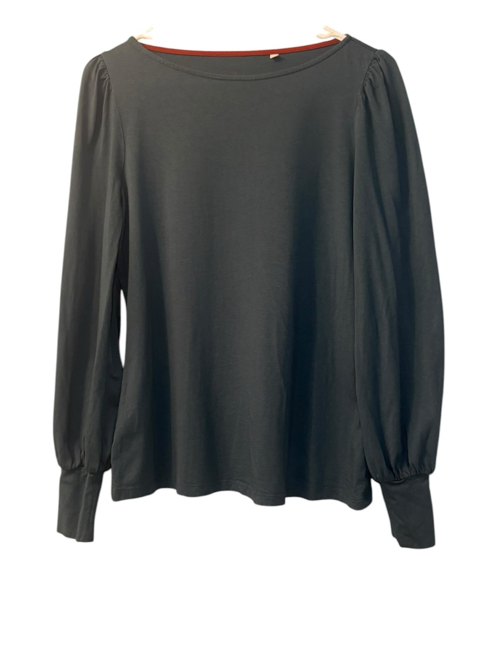 Boden Puff Sleeve Knit Top Slate Blue Long Sleeve Boat Neck women’s size 8